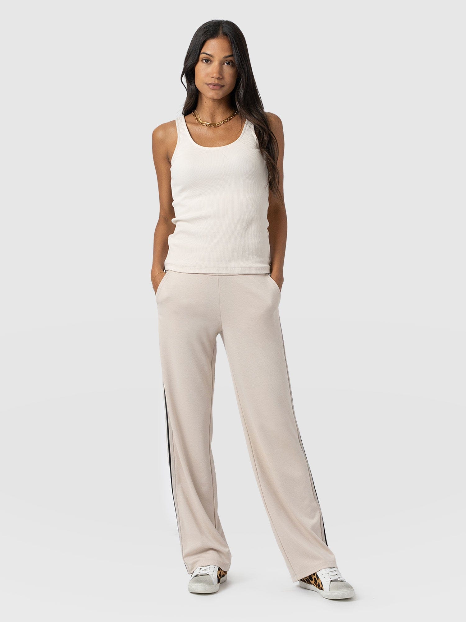 Runway Pant - Light Beige - Black/Cream Stripe - Women's Pants | Saint + Sofia® US